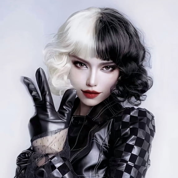 Black and White Yin and Yang Curly Wig for Women - Ideal for Cosplay and Everyday Fashion