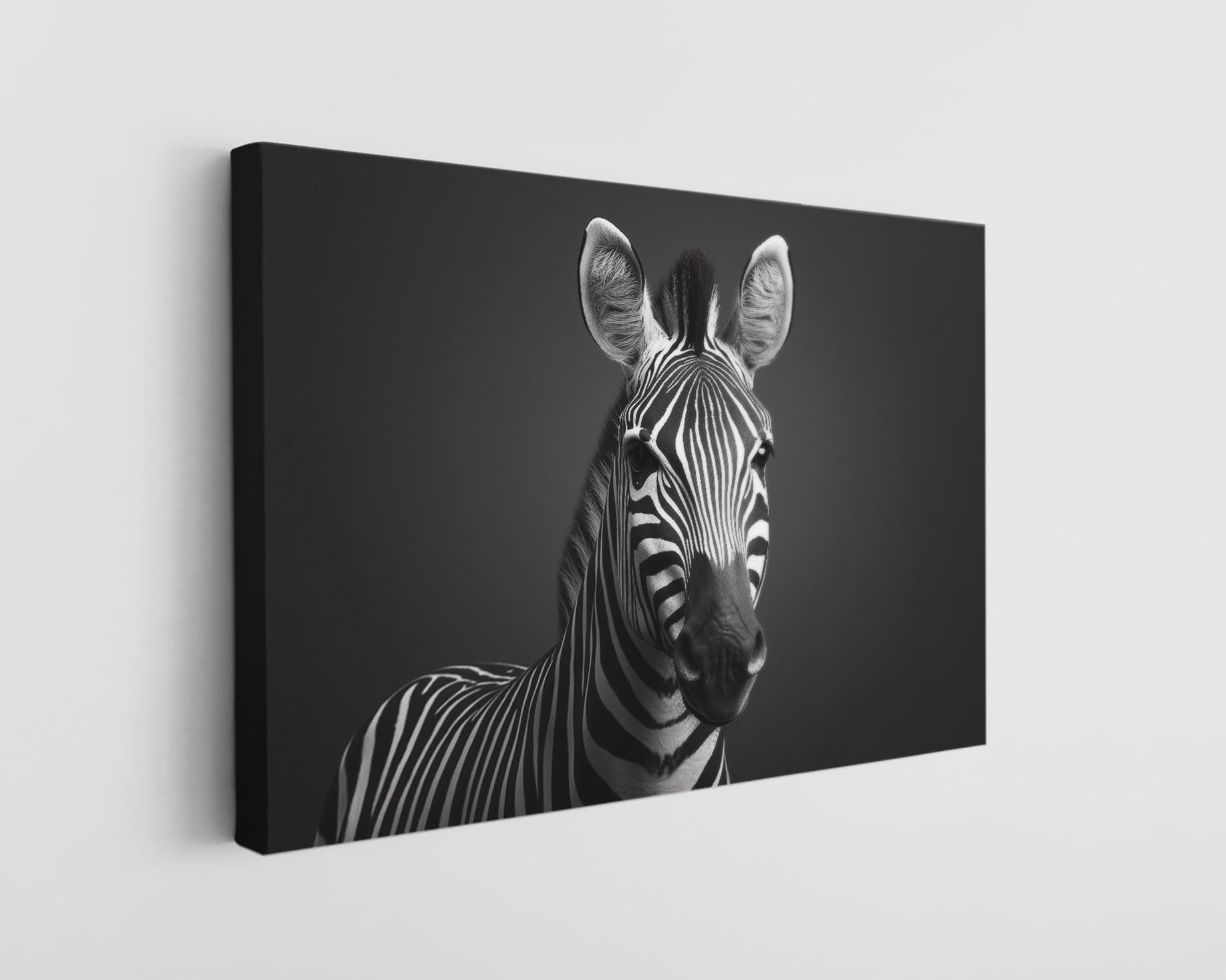 Black and White Zebra Canvas Wall Art - High-Quality Wildlife Portrait ...