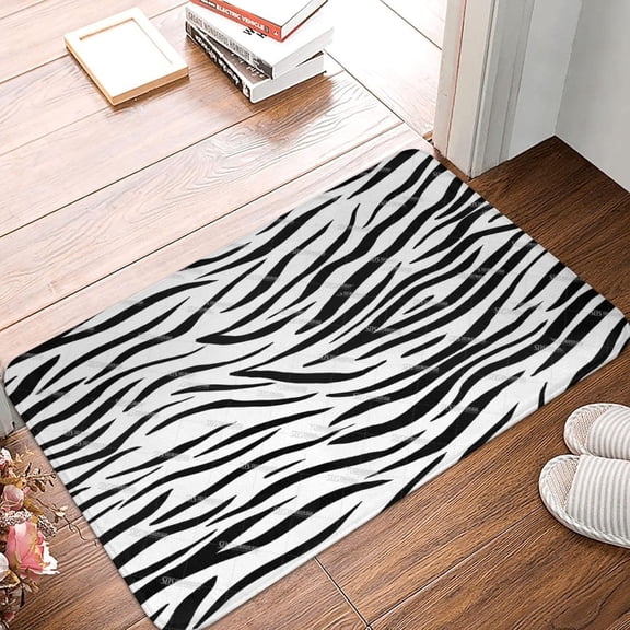 Black and White Zebra Print Art Mat Durable and Soft Front Door Mat, Welcome Mat, Indoor and Outdoor Rubber Floor Mat 16 X 24 in