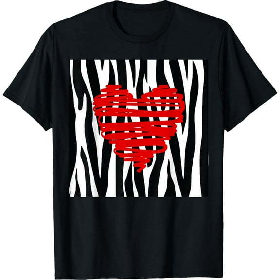 Black and White Zebra Stripes with Red Heart T-Shirt