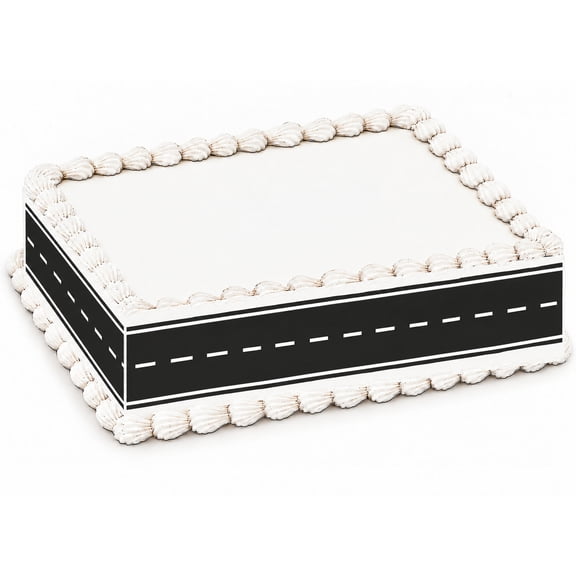Black Road with White Lane Markings Edible Image Cake Border Strips, by TNCT. (3 Count)