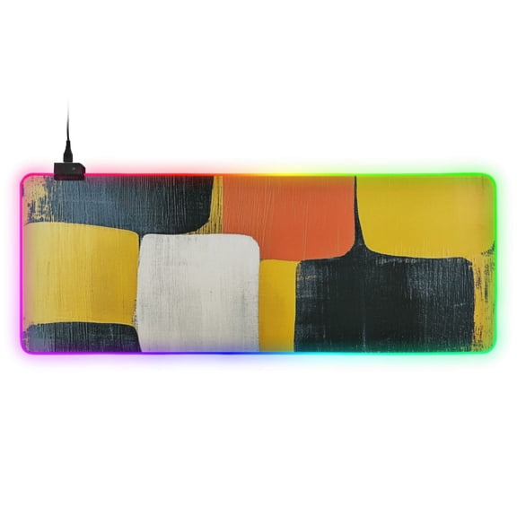 Black and Yellow Abstract Squares RGB Gaming Mouse Pad Large Keyboard Mat Rubber Base 13 Light Modes