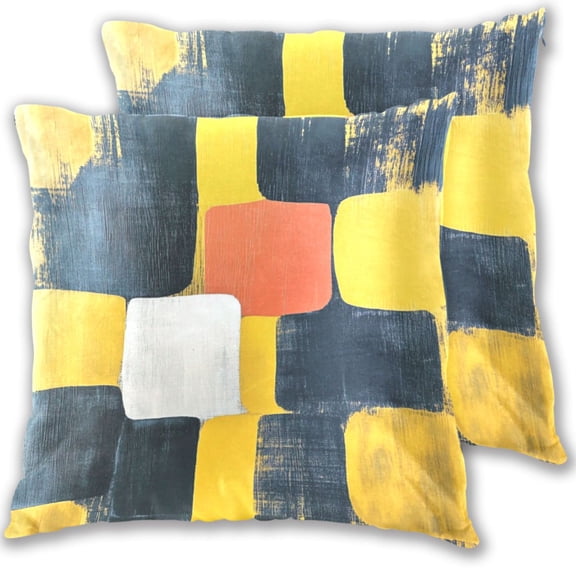 Black and Yellow Abstract Squares Throw Pillow Covers 18x18 Inch 2 Packs Decorative Square for Living Room Couch Bed Sofa