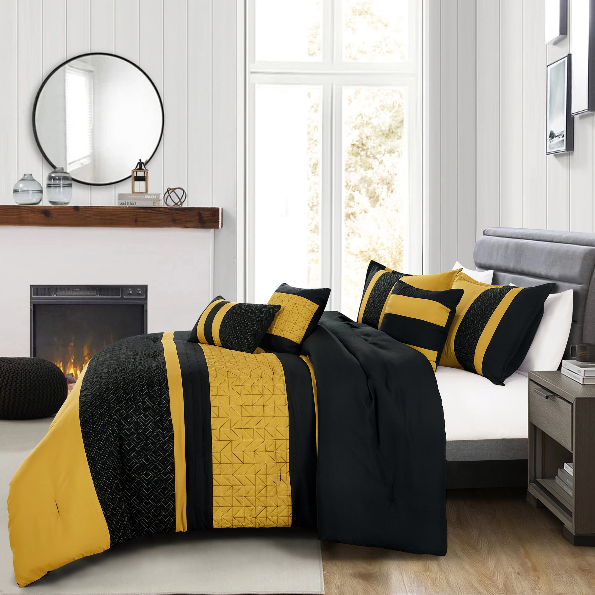 Black And Yellow Comforter Setnull