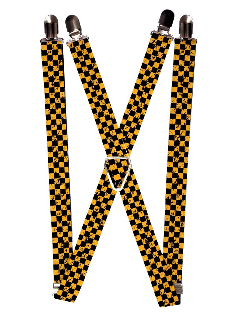 Black and Yellow Distressed Checkered Flag Plaid Checkers Suspenders ...