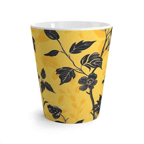 Black and Yellow Floral Coffee Latte Mug