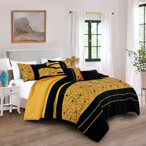 Black and Yellow Geometric Comforter Set King Size