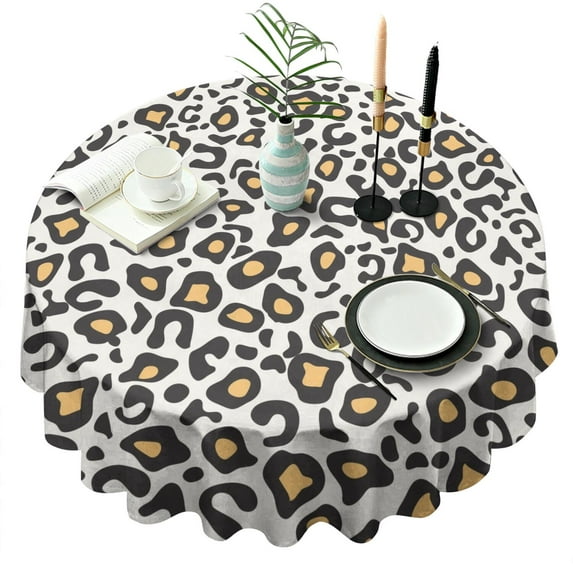 Black and Yellow Of Leopard Print Round Tablecloth 60"x60",Wrinkle Wipeable Table Cloth for Kitchen Dining Room Picnic Patio Party