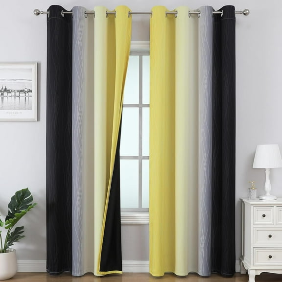 Black and Yellow Ombre Blackout Curtains for Bedroom, Thermal Insulated Full Light Blocking Energy Saving Drapes, 2 Panels, 52"W x 96"L