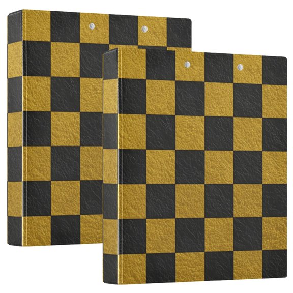 Black and Yellow Plaids with Texture Round Ring Binder 3 Rings 1.5" Capacity File Storage for A4 Size 1 Pack