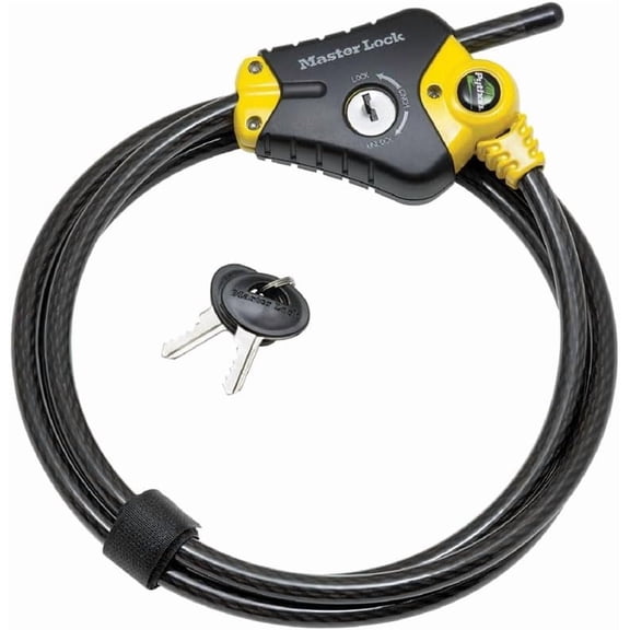 Black and Yellow Python Cable Lock with Key, Outdoor Lock for Bikes, Trail Cameras, and Other Equipment, 6 Foot Long x 3/8-Inch Diameter, 8413DPF