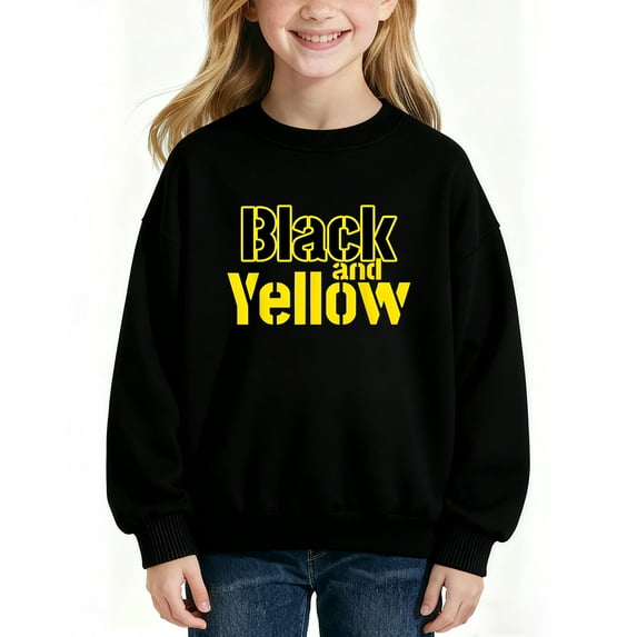 Black and Yellow Sweatshirt, Long Sleeve Oversized Casual Fashion Graphic Pullover Tops For 𝓴𝓲𝓭𝓼,100cm