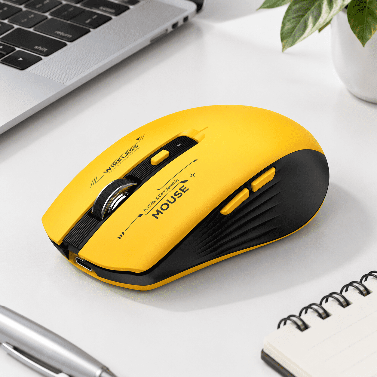 Black and Yellow Wireless Tri-Device Mouse for PC, Laptop, Tablet, and ...