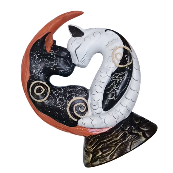 Black and Yin Yangs Art Desk Decors,Resin Cats Statue Collectings Figurines Table Ornament Lover Gift