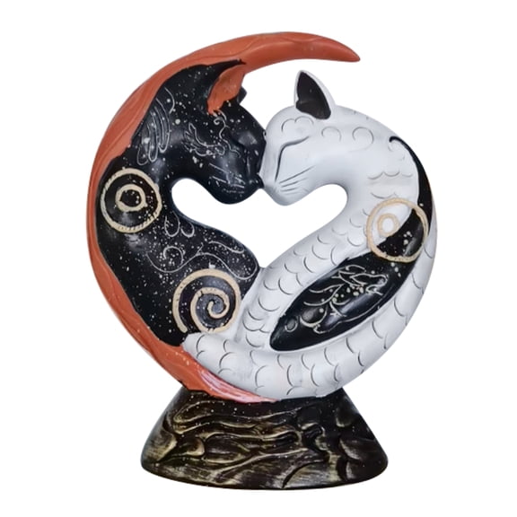Black and Yin Yangs Art Desk Decors,Resin Cats Statue Collectings Figurines Table Ornament Lover Gift