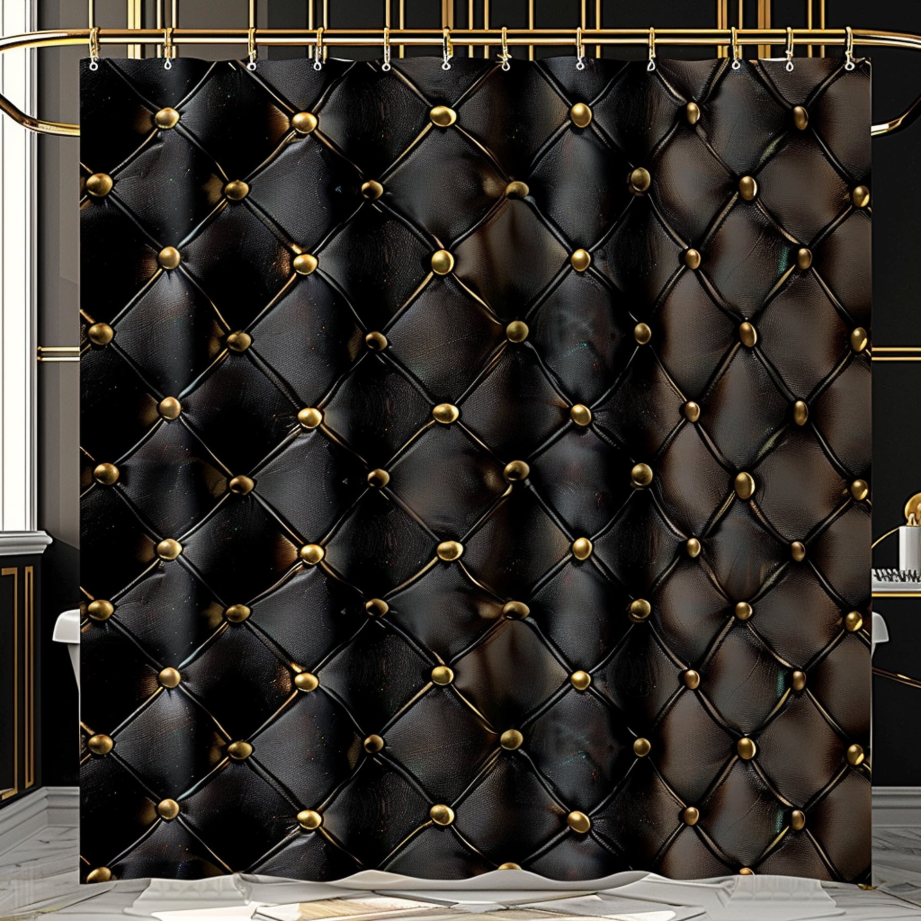 EMPIRE Shower Curtain — Luxe Gold Crown & Ruby Rose Design