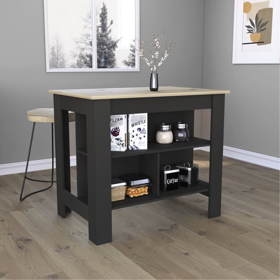 Black and light oak combination | Adds style to the kitchen, offers storage