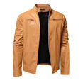 thumbnail image 1 of BVnarty Men's Genuine Leather Jacket Motorcycle Biker Slim Fit Stand Collar Zipper Outwear Large (Khaki,S), 1 of 6