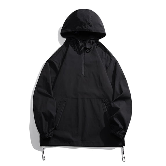 Black and Friday BVnarty Men's Half Zip Windbreaker Jacket Lightweight Hooded Anorak Pullover Outdoor Sport Coat (Black,XXXXXL)