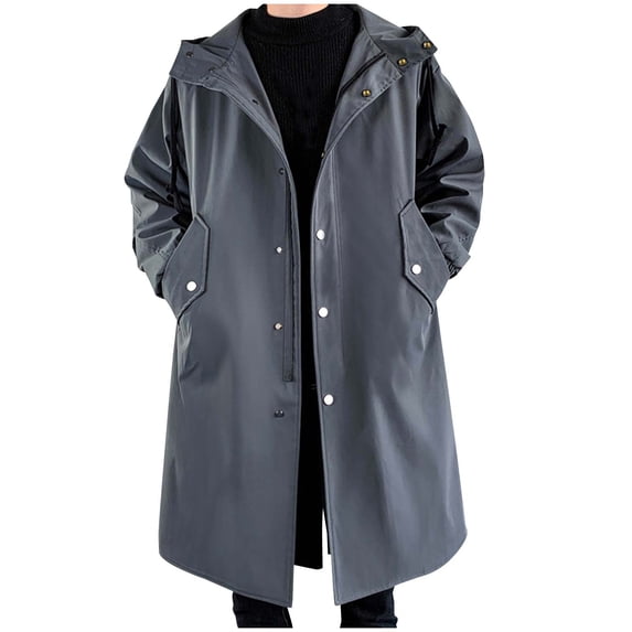 Black and Friday BVnarty Men's Long Sleeve Hooded Trench Coat Button Zipper Outwear Solid Color Windbreaker Jacket Lightweight Loose Fit (Dark Gray,M)