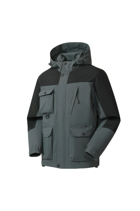 Men's Outdoor Waterproof Windproof Jacket Detachable Hooded Winter Coats Multi-Pockets Fleece Liner Thickened Warm Snow Ski Jackets Gray XXXL