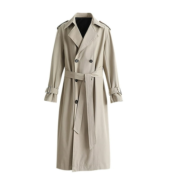 BVnarty Men's Trench Coat Double Breasted Long Sleeve Jacket Windbreaker Overcoat with Belt (Khaki,XXL)