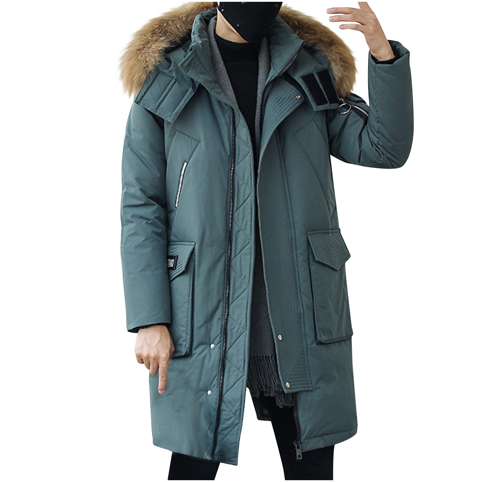 BVnarty Men's Winter Parka Coat Faux Fur Hood Thick Warm Long Sleeve ...