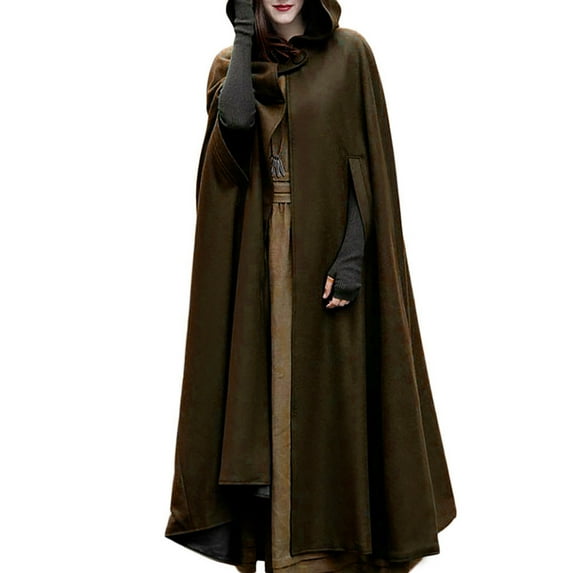 BVnarty Women's Top Long Capes Hooded Neck Lightweight Winter Fashion Top Plus Size Shacket Jacket Casual Long Sleeve Solid Color for Mujer Brown S