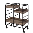 thumbnail image 1 of Black and walnut contemporary serving cart with 3 adjustable trays for easy item transport in dining room, 1 of 2