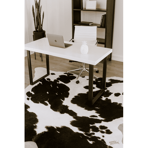 Genuine Leather Cowhide Black and White Area Rug, 6x8 ft