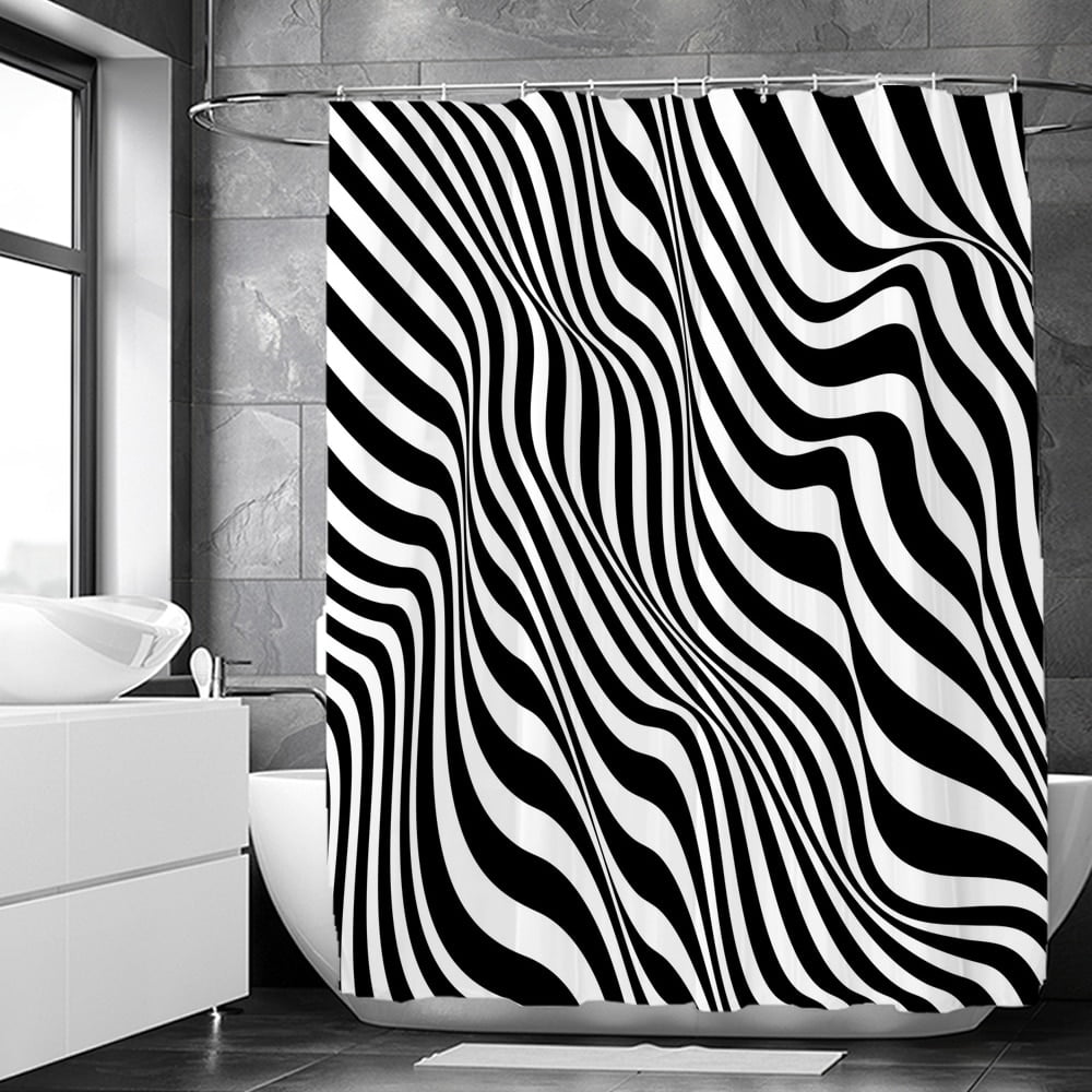 Black and white Geometry Print Bath Curtain Simple Art Abstract Waterproof Shower Curtains For ...
