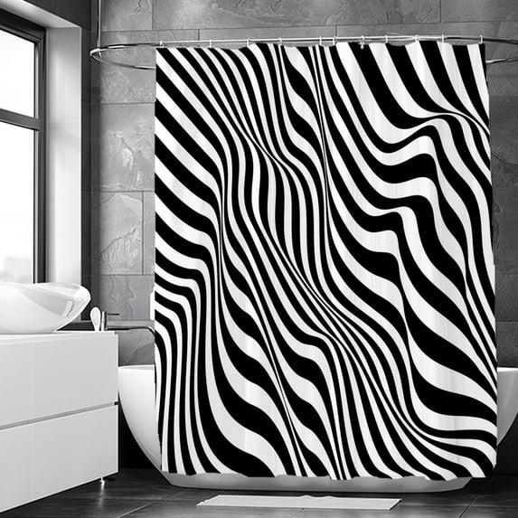 Black and white Geometry Print Bath Curtain Simple Art Abstract Waterproof Shower Curtains For Bathroom with 12pcs Plastic
