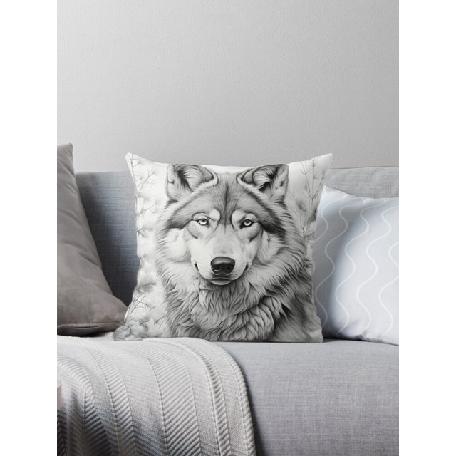 Black and white Wolf pencil drawing Throw Pillow Covers Cases Cushion