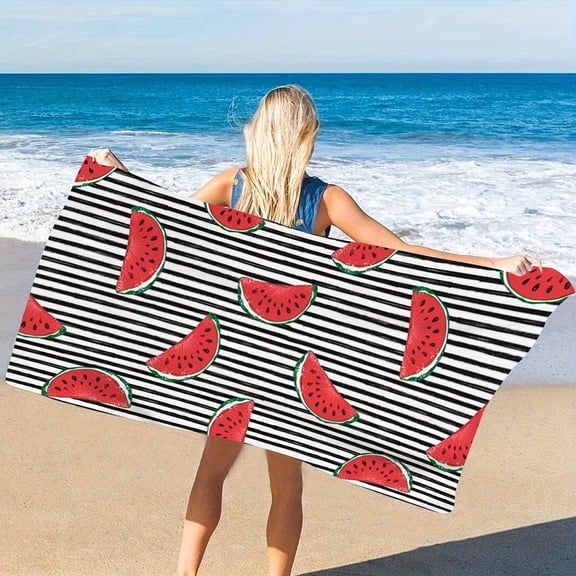 Black and white barcode watermelon pattern seaside summer microfiber beach towel bath towel