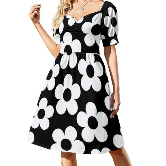 Black and white floral design Sleeveless Dress evening dress ladies party dresses women sexy dress