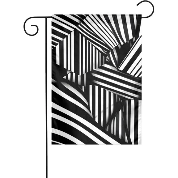 Black and white geometric lines Pattern Garden Flags 12x18in for Yard Decoration with 3cm Pole Position Width (Flag Only, No Flagpole Included)
