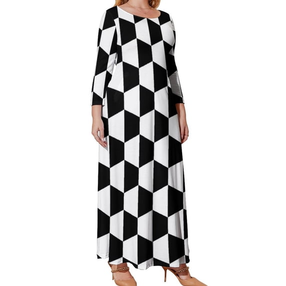 Black and white hexagons Long Sleeved Dress Long dress woman summer dress woman trendy dresses for womens