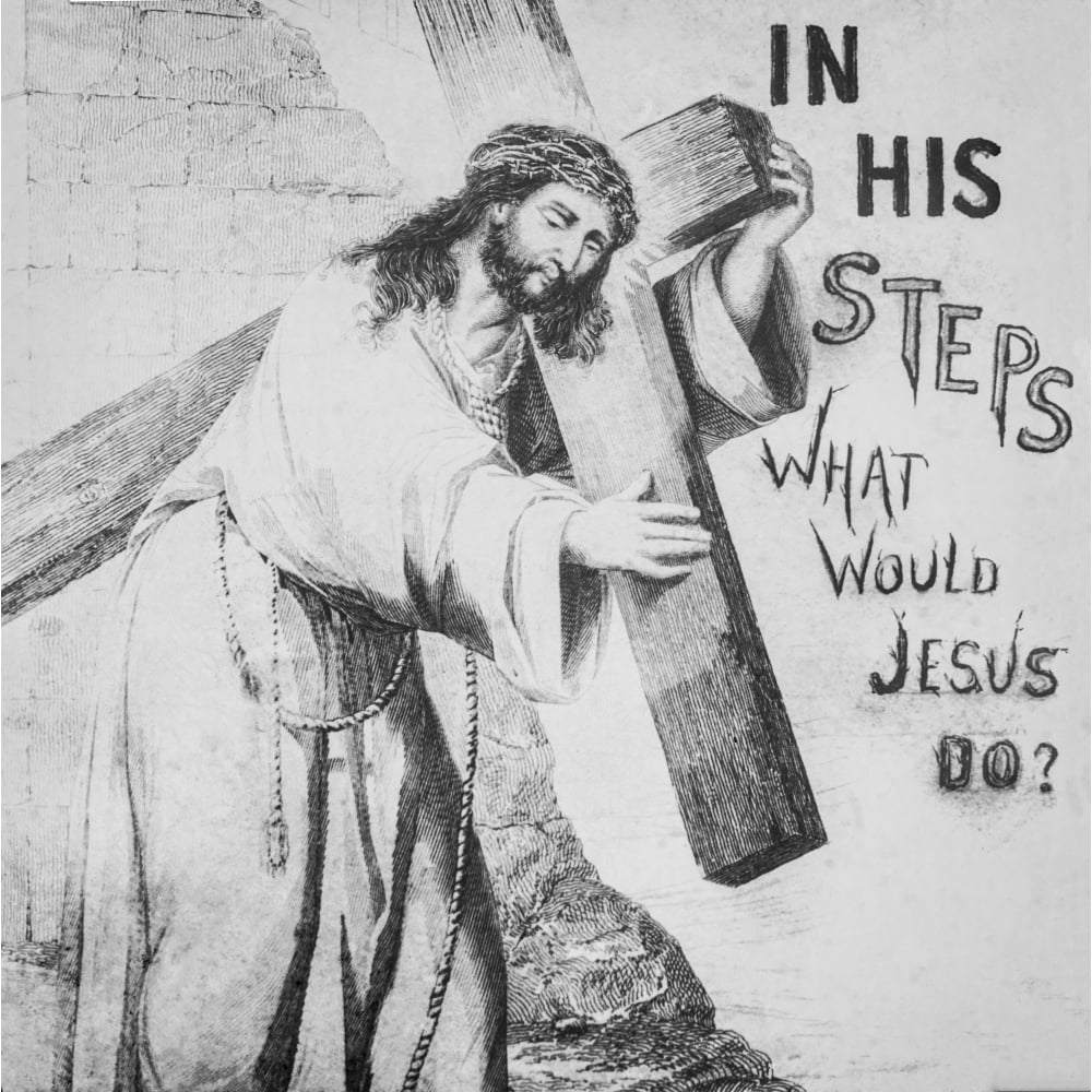 Black and white image of Jesus Christ carrying His cross and the words ...