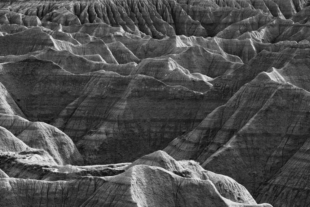 Black and white image of the badlands national park south dakota usa Canvas Art - Robert Postma Design Pics (19 x 12)
