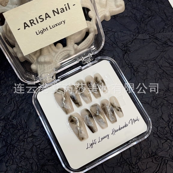 Black and white marble pattern smudged hand-worn nail piece light luxury pure handmade high quality control nail