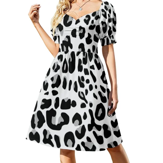 Black and white snow leopard pattern Sleeveless Dress Beachwear evening dress ladies