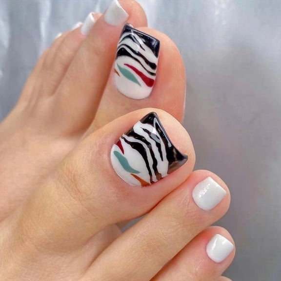 Black and white toenail red and green lines wearable nail art nail strips wholesale nail stickers removable nail strips nail art nail sheets