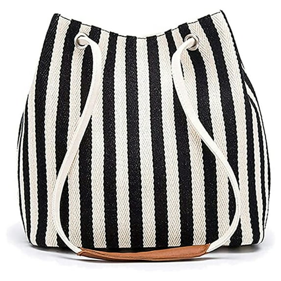 Black and white vertical striped crossbody bag-black