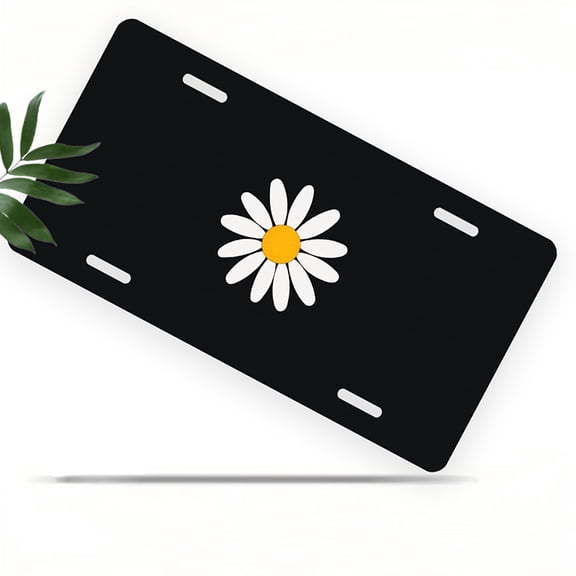 Black background Daisy Front License Plate, Metal License Plate, Funny Standard Plates Personalized Novelty Decorative For Men/Women/Boys/Girls Car 6×12 Inch