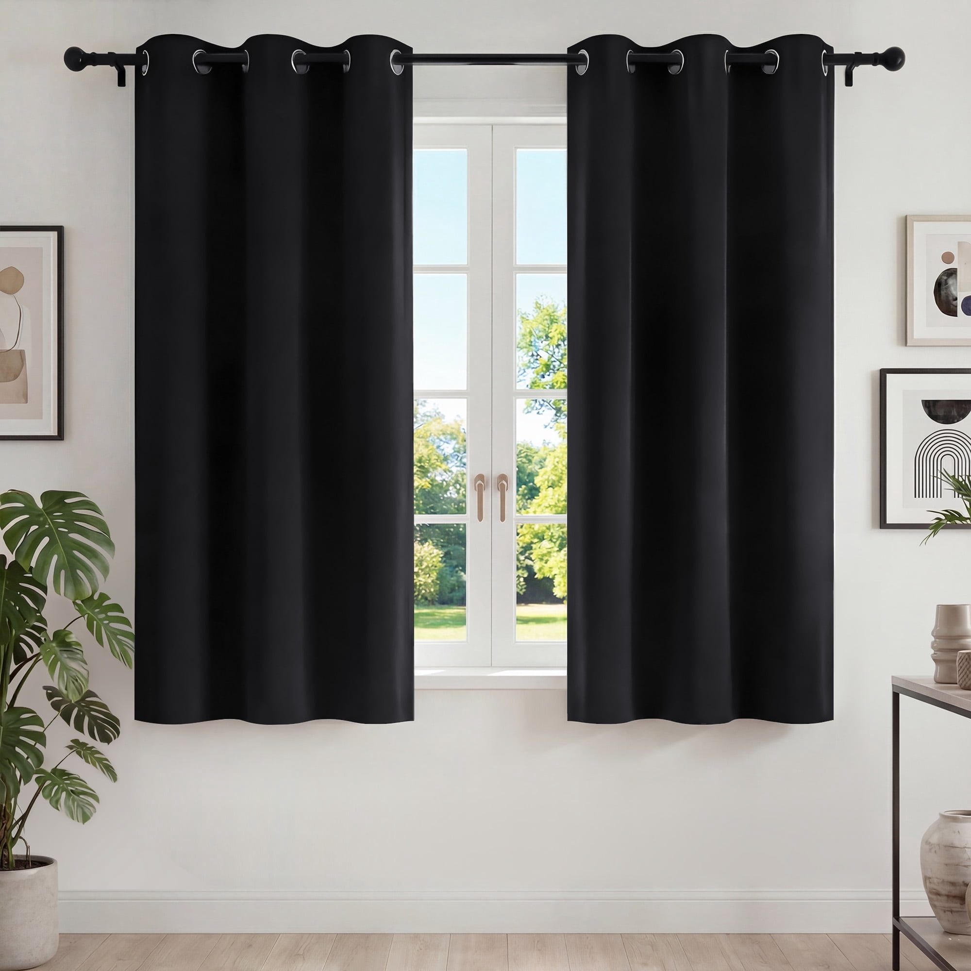 Blackout Curtains for Bedroom, Thermal Insulated Blackout Curtain 2 Panels 42x63 inch, Black Drapes with Grommets, Noise Reducing Energy Saving & Wrinkle-Free Drapes for Living Room
