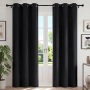 Blackout Curtains for Bedroom, Thermal Insulated Blackout Curtain 2 Panels 42x84 inch, Black Drapes with Grommets, Noise