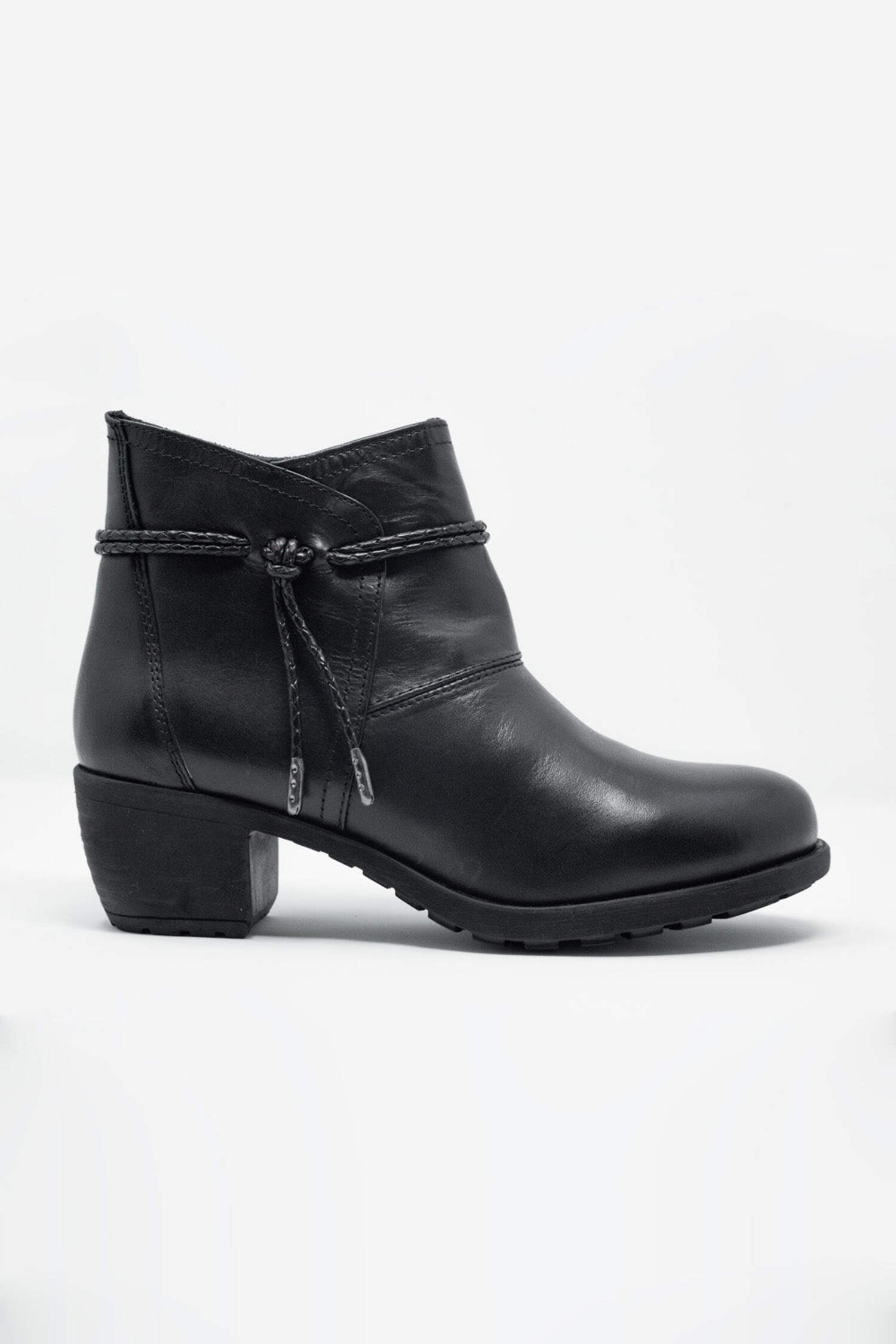 Black blocked mid heeled ankle boots