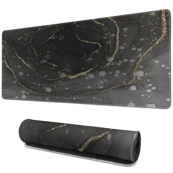 Black-bottom Golden Marble LinesLine Theme desk Mouse Padwaterproofno Slip for Office Home Work GamingmousematRubber Base Mousepad with Stitched Edges 31.5x11.8inches