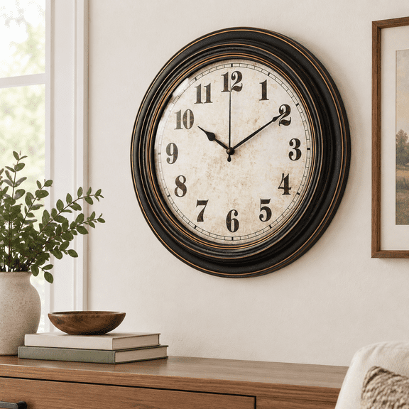 Black-brown 24 Inch Traditional Analog Wall Clock with Distressed Dial
