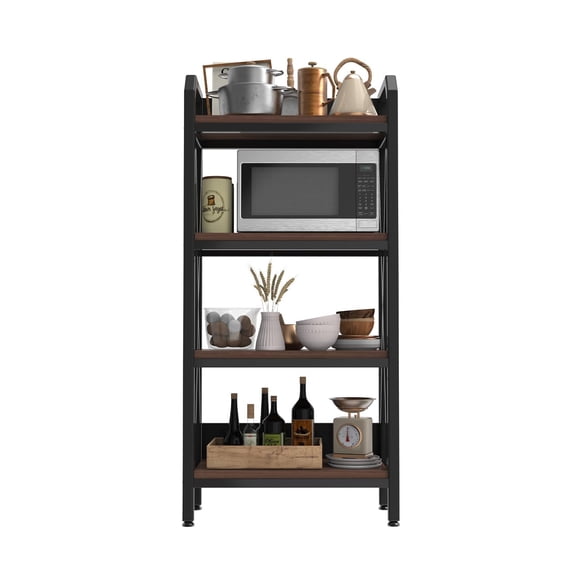 Black&brown 4-Tier Bakers Rack with Black Metal Frame and Brown Wood